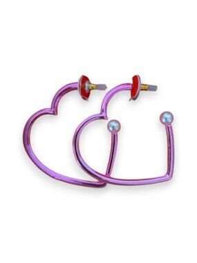 Betsey Johnson Metallic Pink Heart With Pearl Hoop Earrings